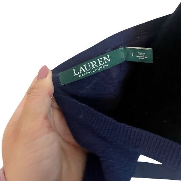 LAUREN RALPH LAUREN NAVY GEOMETRIC PATTERN SLEEVELESS DRESS WOMENS SIZE LARGE - Picture 6 of 8